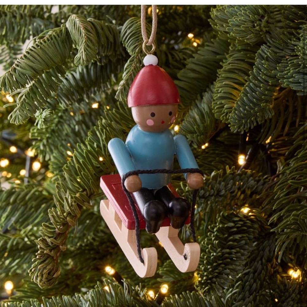 ❌Sold❌ NWT - West Elm Festive Sled Ornament - Red and Blue